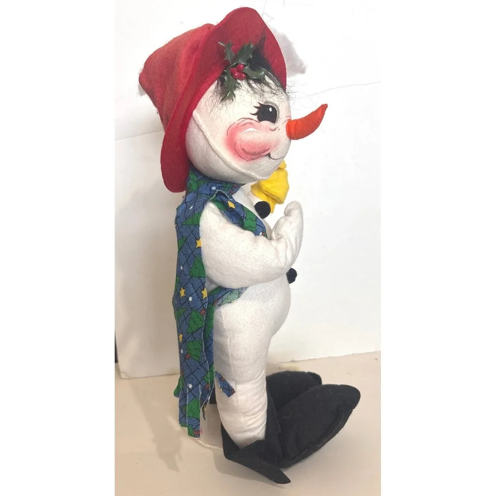 VTG‎ Annalee Mobilitee Dolls 1998 Snowman Red Hat Scarf Felt Christmas Decor